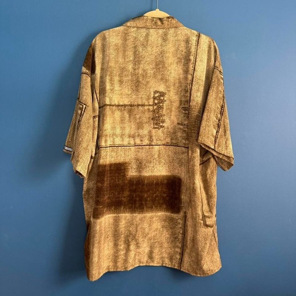 Vintage 90s Diomoda Button Down Men's Size 2XL Brown Jean Print Collared Urban - Picture 6 of 8